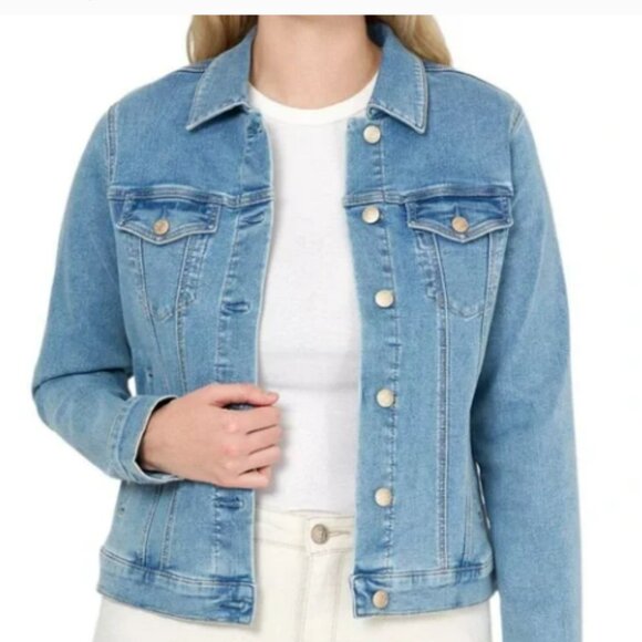 Seven Ladies Wembley Wash Blue Button Down Modern Denim Jean Jacket - Small - Picture 1 of 6